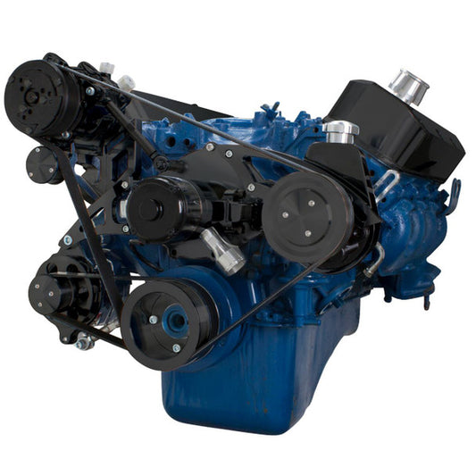 Ford 460 Serpentine System - AC and Power Steering, Electric WP - Black