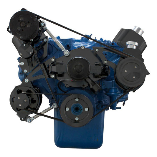 Ford 460 Serpentine System - AC and Power Steering, Electric WP - Black