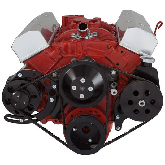 Chevy Small Block V-Belt System - Alternator & Power Steering LWP - Black