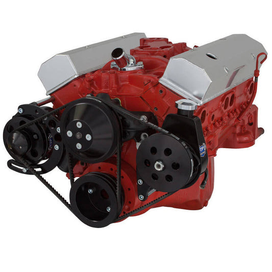 Chevy Small Block V-Belt System - Alternator & Power Steering LWP - Black