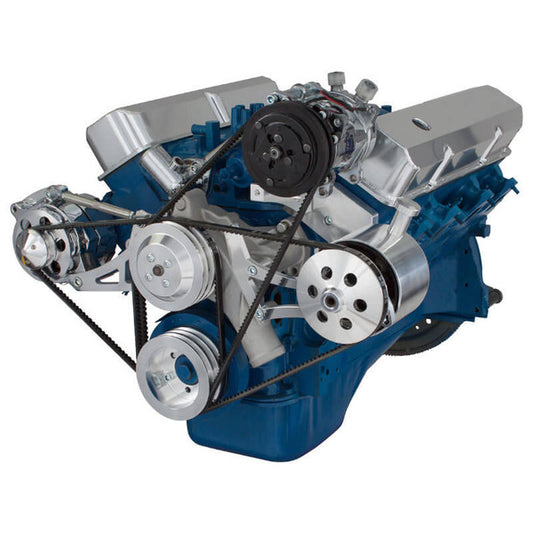 Ford 390 V-Belt System - AC Alternator & Power Steering with Ford Pump - Polished