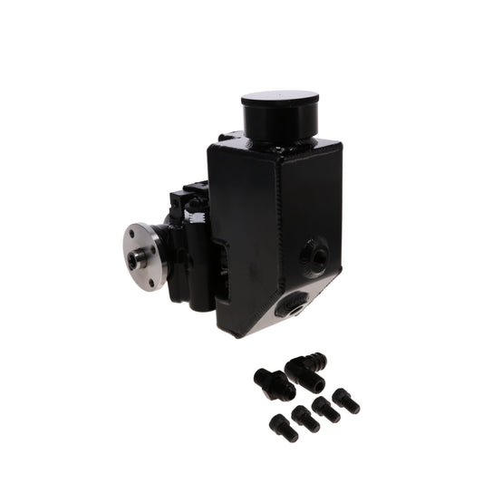 GM Type II Style Power Steering Pump with 18 oz Fabricated Aluminum Reservoir and Pulley Hub - Black