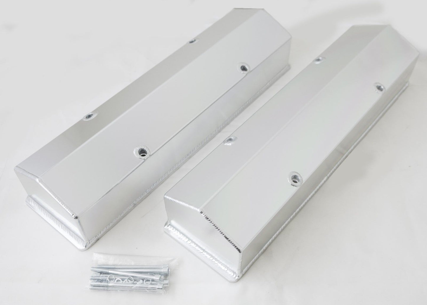 Chevy Small Block Straight Edge Triangle Top Polished Fabricated Aluminum Valve Covers