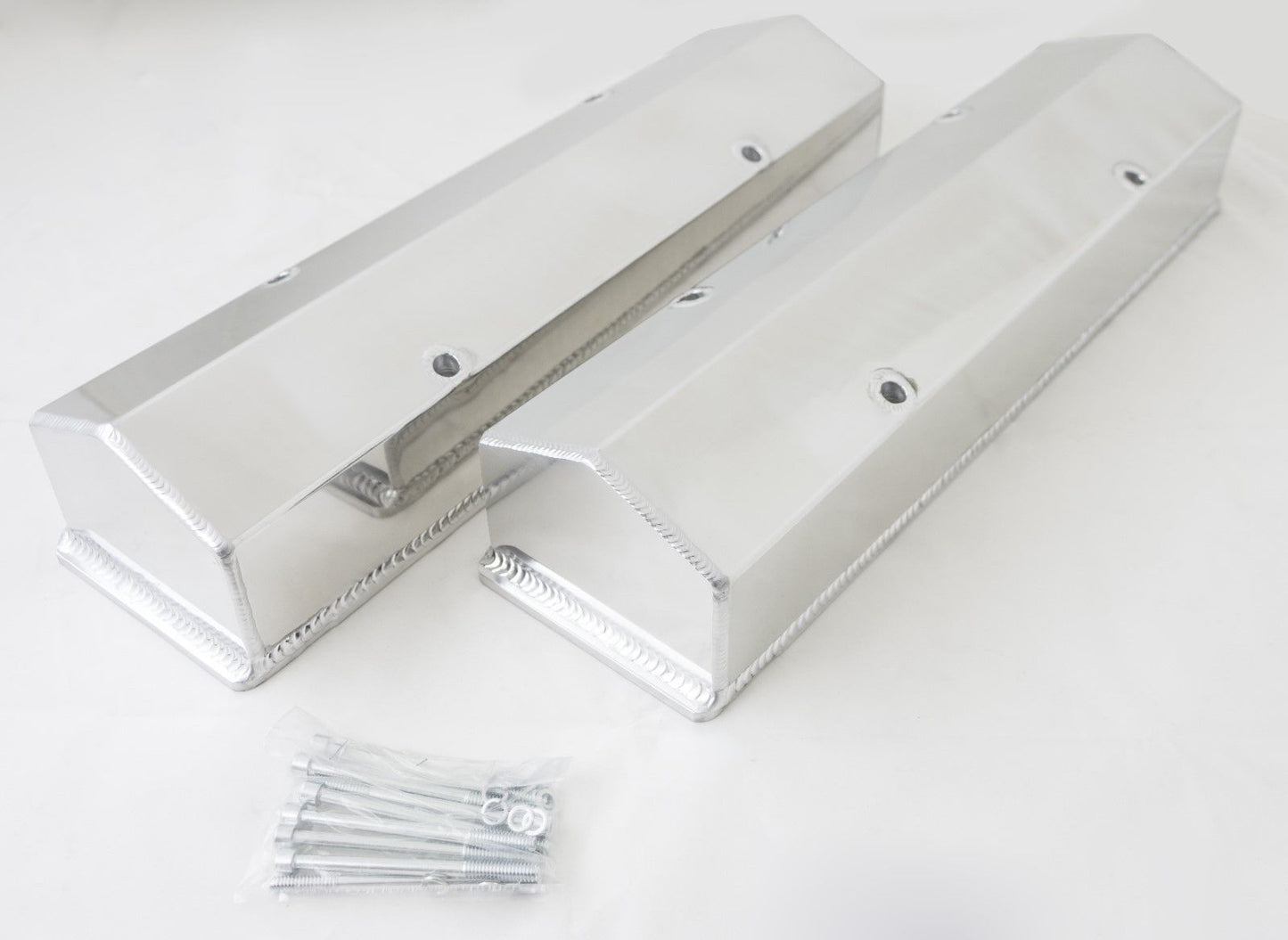 Chevy Small Block Straight Edge Triangle Top Polished Fabricated Aluminum Valve Covers