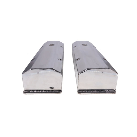 Chevy Small Block Long Bolt Fabricated Aluminum Valve Covers with Breather Holes - Polished