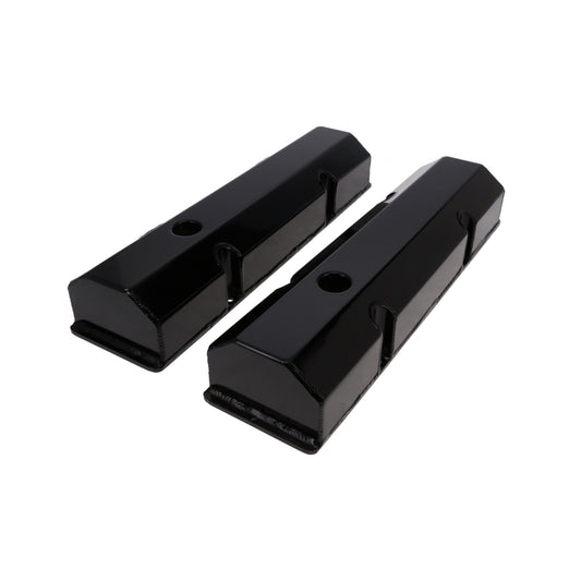 Chevy Small Block Short Bolt Fabricated Aluminum Valve Covers with Breather Holes - Black