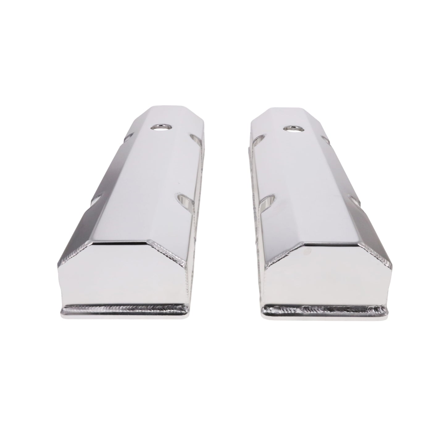 Chevy Small Block Short Bolt Fabricated Aluminum Valve Covers with Breather Holes - Clear Anodized