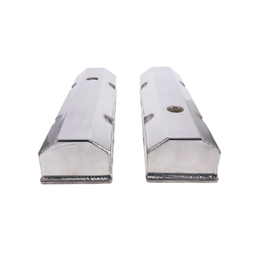 Chevy Small Block Short Bolt Fabricated Aluminum Valve Covers with Breather Holes - Polished