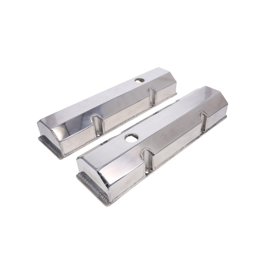 Chevy Small Block Short Bolt Fabricated Aluminum Valve Covers with Breather Holes - Polished