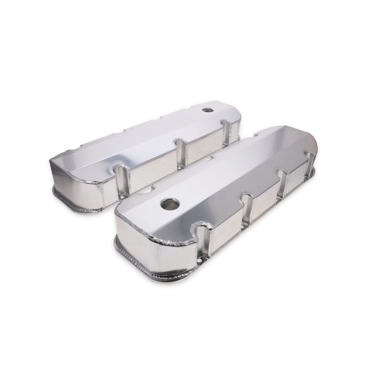 Chevy Big Block Short Bolt Fabricated Aluminum Valve Covers with Breather Holes - Clear Anodized