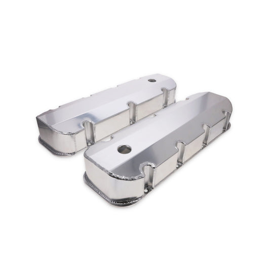 Chevy Big Block Short Bolt Fabricated Aluminum Valve Covers with Breather Holes - Clear Anodized