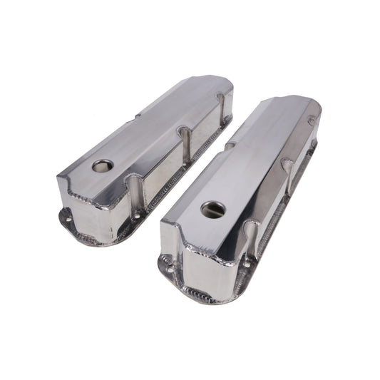 Ford Small Block Short Bolt Fabricated Aluminum Valve Covers with Breather Holes - Polished