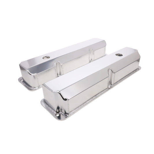 Ford FE Big Block Short Bolt Fabricated Aluminum Valve Covers with Breather Holes - Clear Anodized