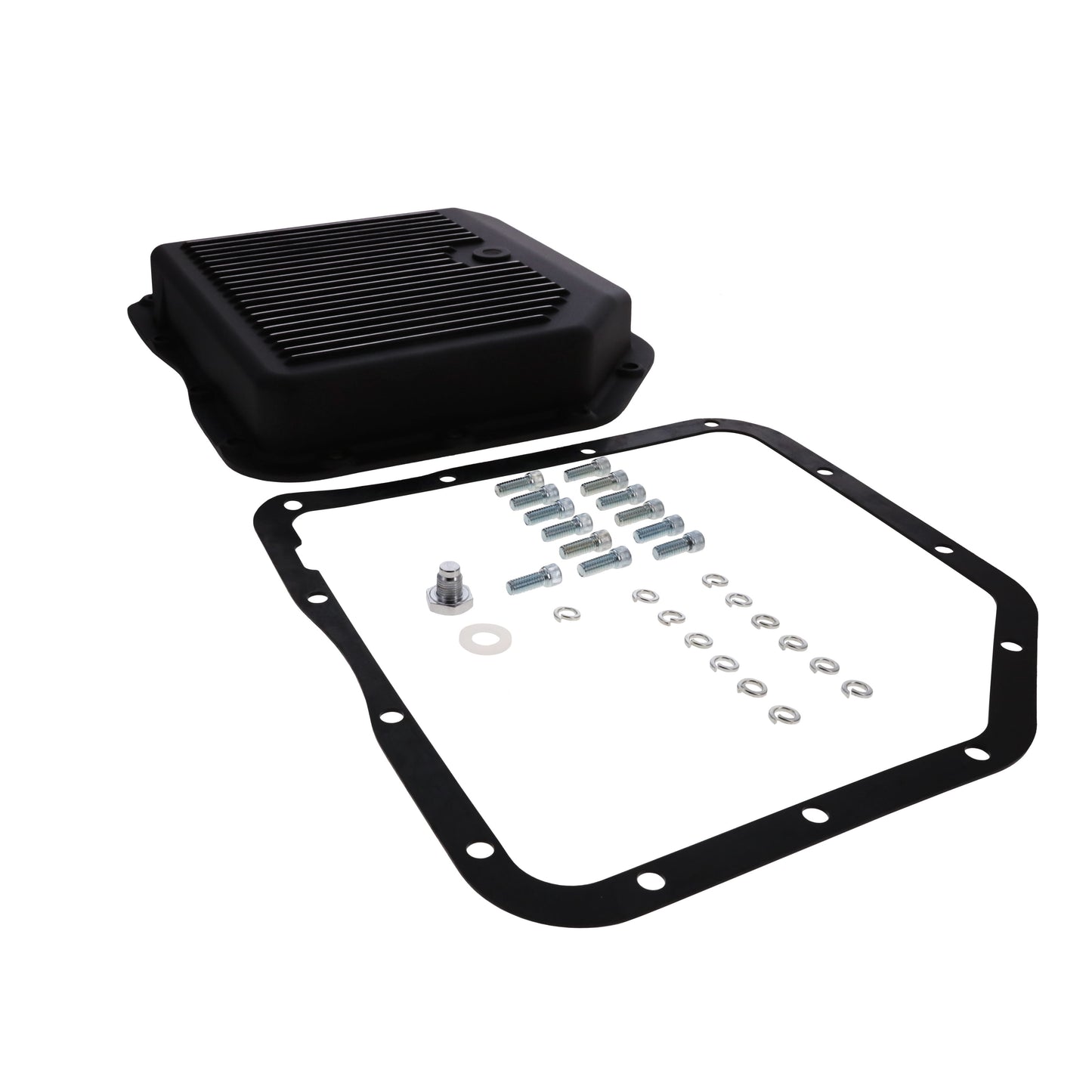 GM TH350 Finned Aluminum Transmission Pan, Stock Depth - Black