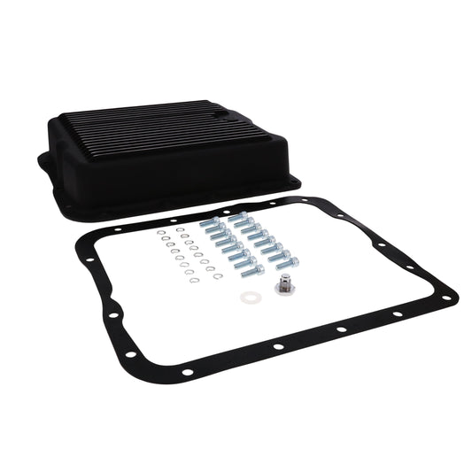 GM 700R4, 4L60, 4L60E, Finned Aluminum Transmission Pan, Stock Depth - Black