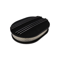 12" X 2" Center Finned Oval Aluminum Air Cleaner Kit, Paper Filter, Black