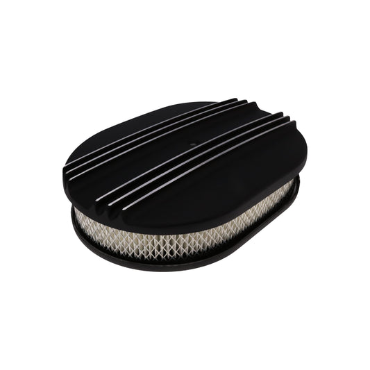 12" X 2" Center Finned Oval Aluminum Air Cleaner Kit, Paper Filter, Black