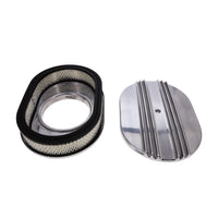 12" X 2" Center Finned Oval Aluminum Air Cleaner Kit, Paper Filter, Polished