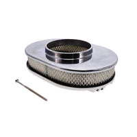 12" X 2" Center Finned Oval Aluminum Air Cleaner Kit, Paper Filter, Polished