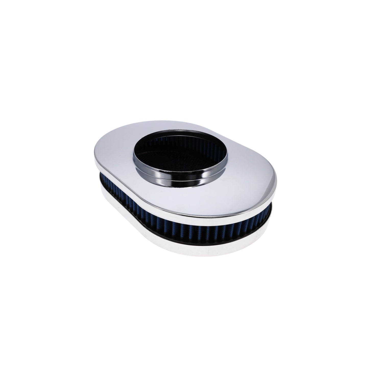 12" X 2" Oval Steel Air Cleaner Kit, Blue Washable Filter, Flat Base - Chrome