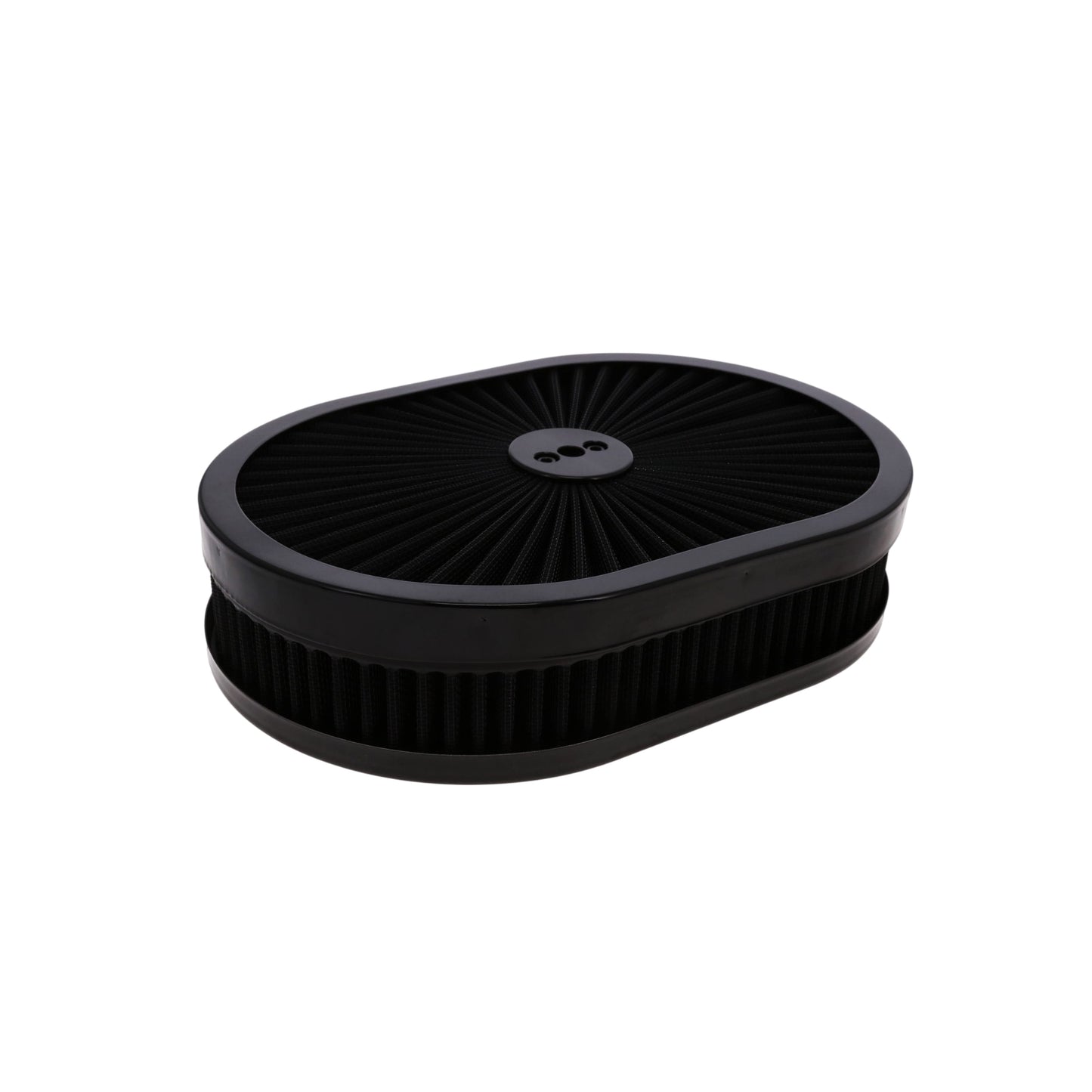 12" X 2" Oval Steel Air Cleaner Kit, Black Washable Filter, Flat Base - Black