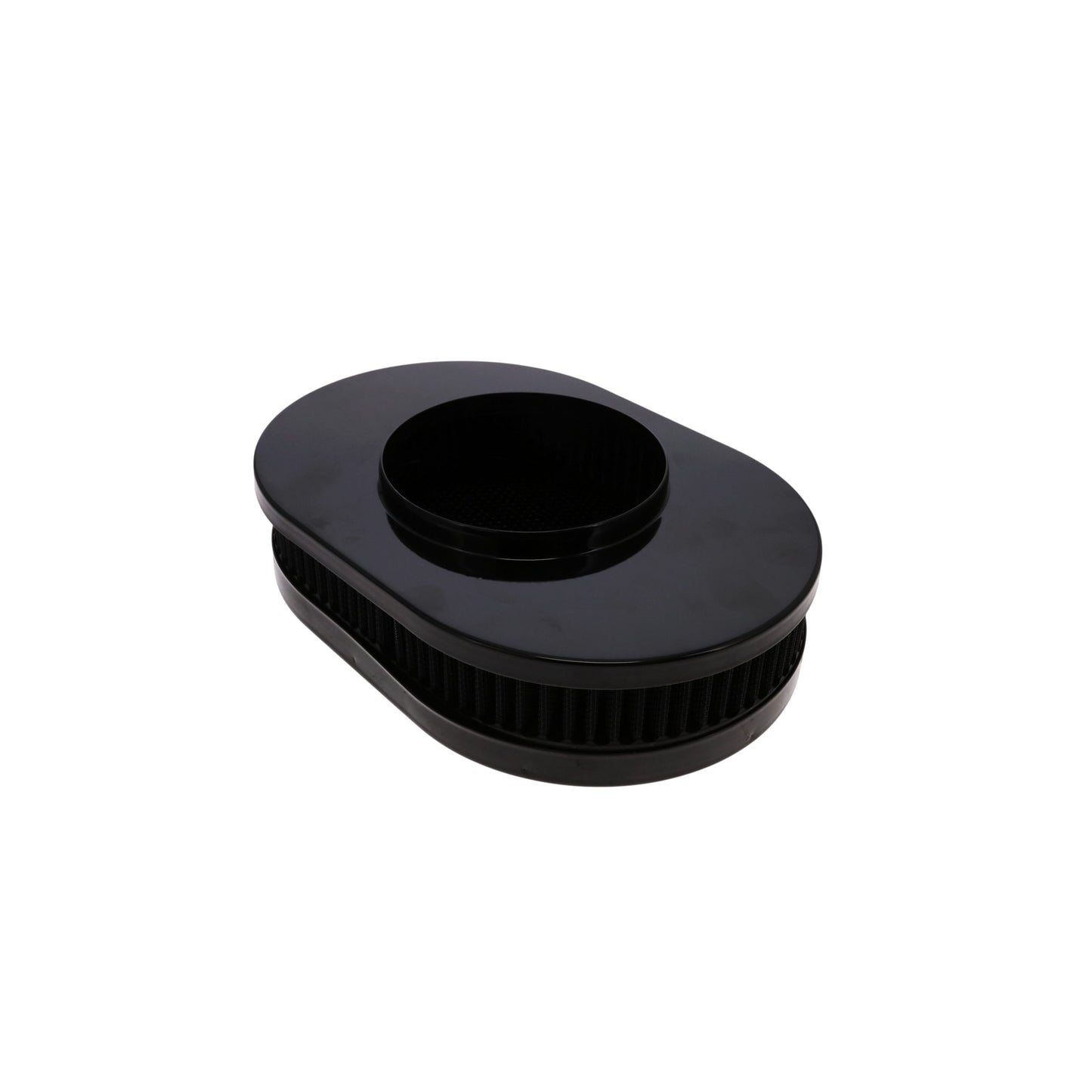 12" X 2" Oval Steel Air Cleaner Kit, Black Washable Filter, Flat Base - Black