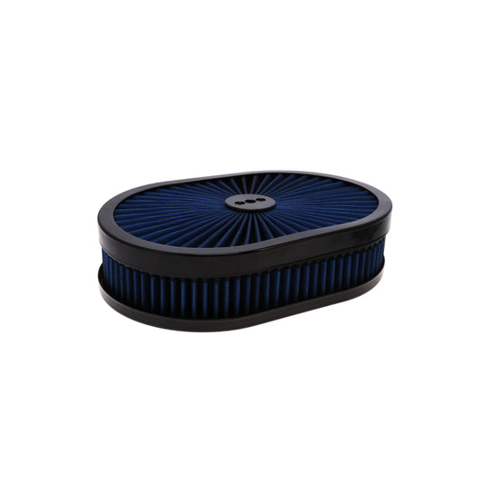 12" X 2" Round Steel Air Cleaner Kit, Blue Washable Filter, Flat Base - Black