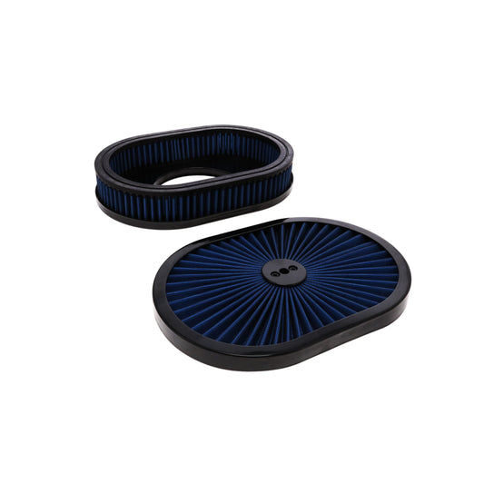 12" X 2" Round Steel Air Cleaner Kit, Blue Washable Filter, Flat Base - Black
