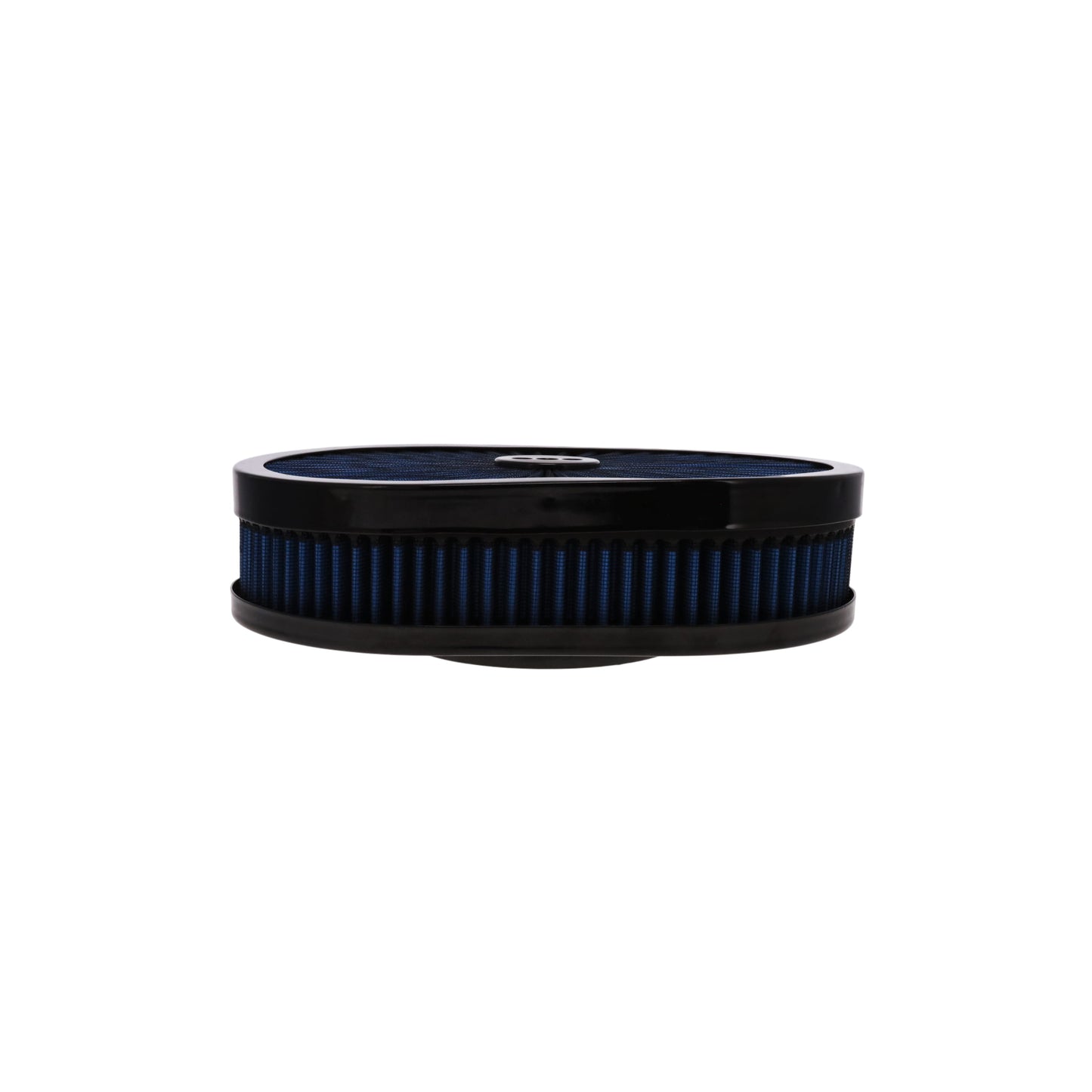 12" X 2" Oval Steel Air Cleaner Kit, Blue Washable Filter, Flat Base - Black