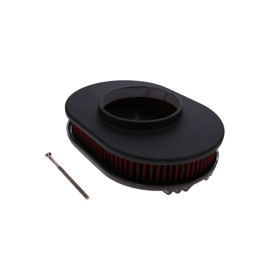 12" X 2" Center Finned Oval Aluminum Air Cleaner Kit, Red Washable Filter - Black