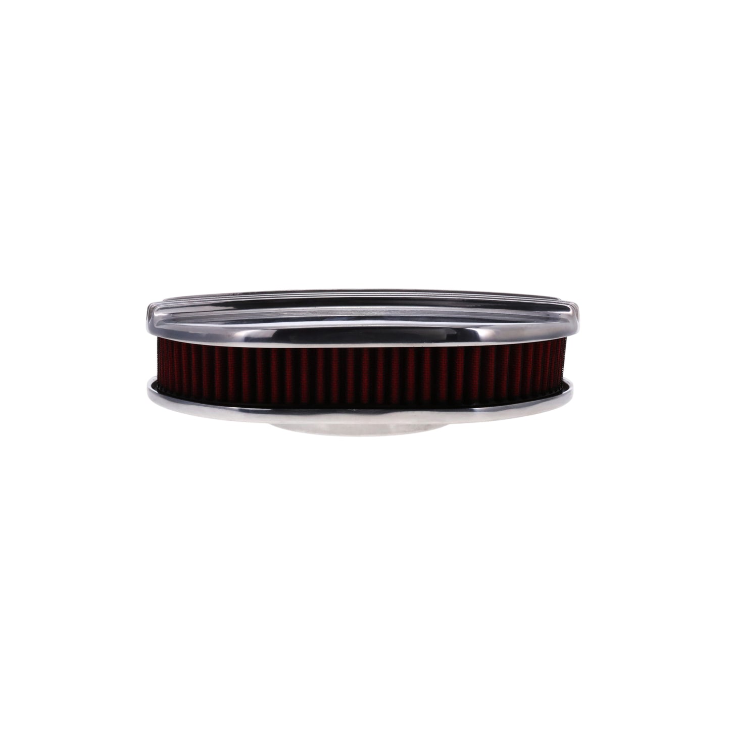 12" X 2" Center Finned Oval Aluminum Air Cleaner Kit, Red Washable Filter - Polished