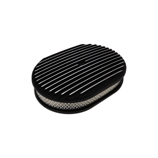 12″ X 2″ Full Finned Oval Aluminum Air Cleaner Kit, Paper Filter, Flat Base, Black