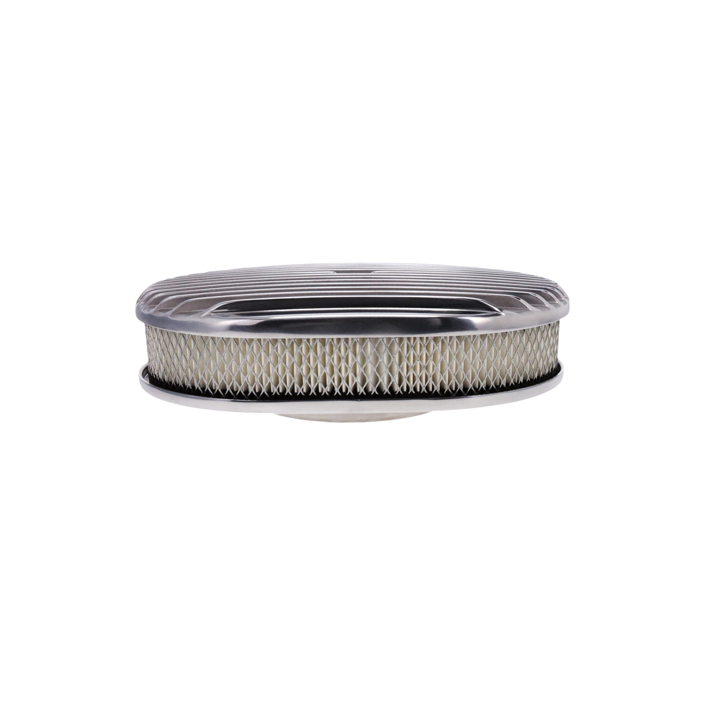 12″ X 2″ Full Finned Oval Aluminum Air Cleaner Kit, Paper Filter, Flat Base, Polished