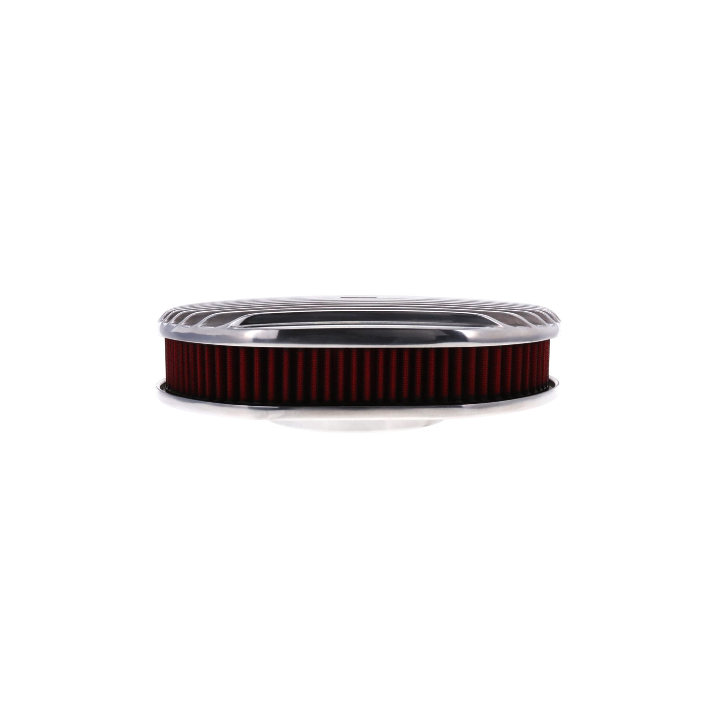 12″ X 2″ Full Finned Oval Aluminum Air Cleaner Kit, Red Washable Filter, Flat Base - Polished