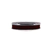 12″ X 2″ Full Finned Oval Aluminum Air Cleaner Kit, Red Washable Filter, Flat Base - Polished