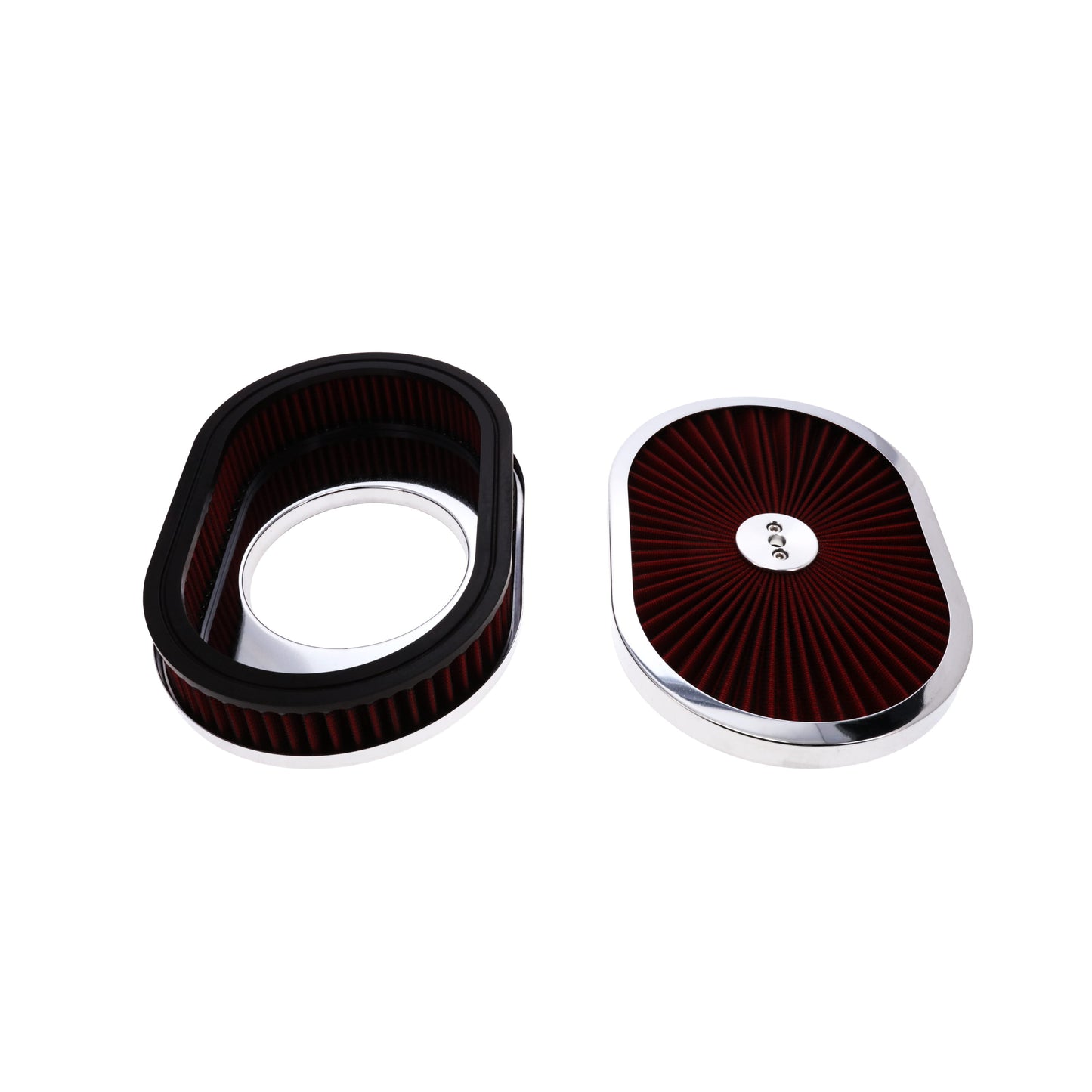 12" X 2" Round Steel Air Cleaner Kit, Red Washable Filter, Flat Base, Chrome