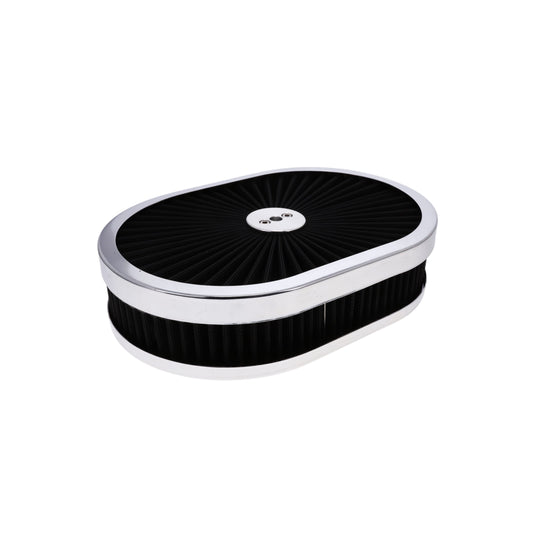 12" X 2" Round Steel Air Cleaner Kit, Black Washable Filter, Flat Base - Chrome