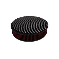 14" X 3" Full Finned Round Aluminum Air Cleaner Kit, Red Washable Filter, Recessed Base, Black
