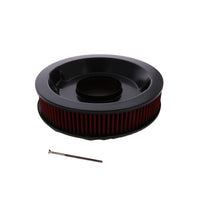 14" X 3" Full Finned Round Aluminum Air Cleaner Kit, Red Washable Filter, Recessed Base, Black