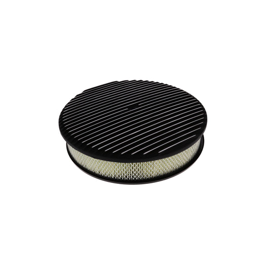 14" X 3" Full Finned Round Aluminum Air Cleaner Kit, Paper Filter, Flat Base, Black