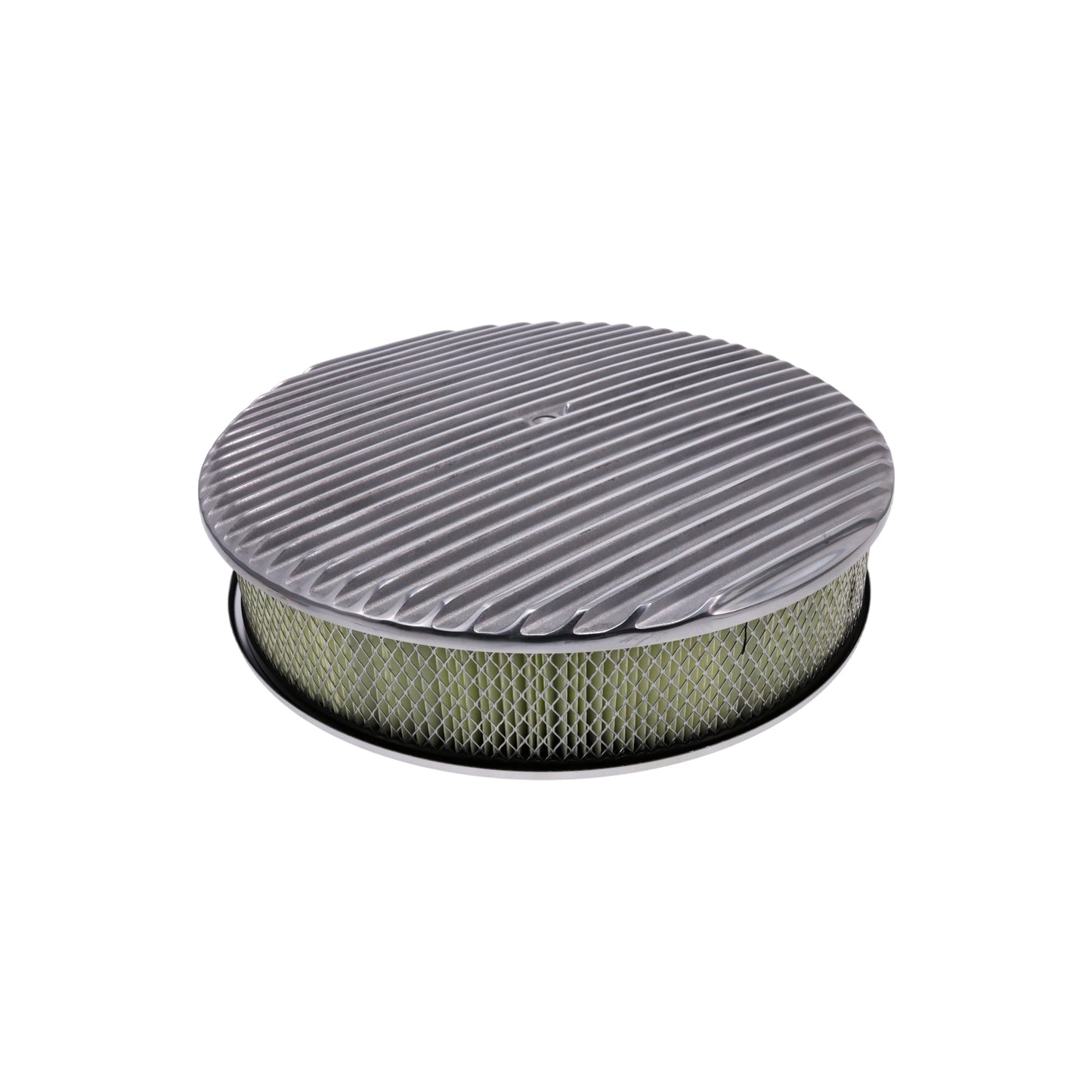 14" X 3" Full Finned Round Aluminum Air Cleaner Kit, Paper Filter, Flat Base - Polished