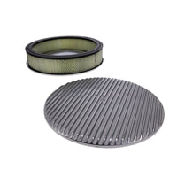14" X 3" Full Finned Round Aluminum Air Cleaner Kit, Paper Filter, Flat Base - Polished