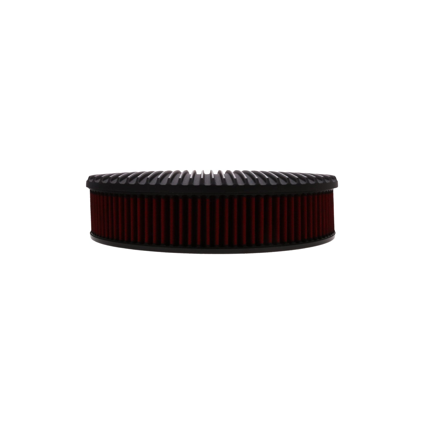 14" X 3" Full Finned Round Aluminum Air Cleaner Kit, Red Washable Filter, Flat Base, Black