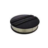 14" X 3" Center Finned Round Aluminum Air Cleaner Kit, Paper Filter, Recessed Base, Black