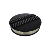 14" X 3" Center Finned Round Aluminum Air Cleaner Kit, Paper Filter, Flat Base, Black