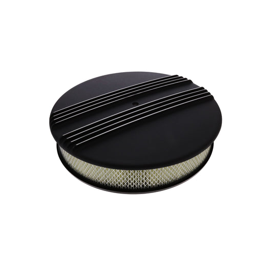 14" X 3" Center Finned Round Aluminum Air Cleaner Kit, Paper Filter, Flat Base, Black