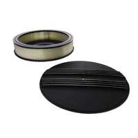 14" X 3" Center Finned Round Aluminum Air Cleaner Kit, Paper Filter, Flat Base, Black