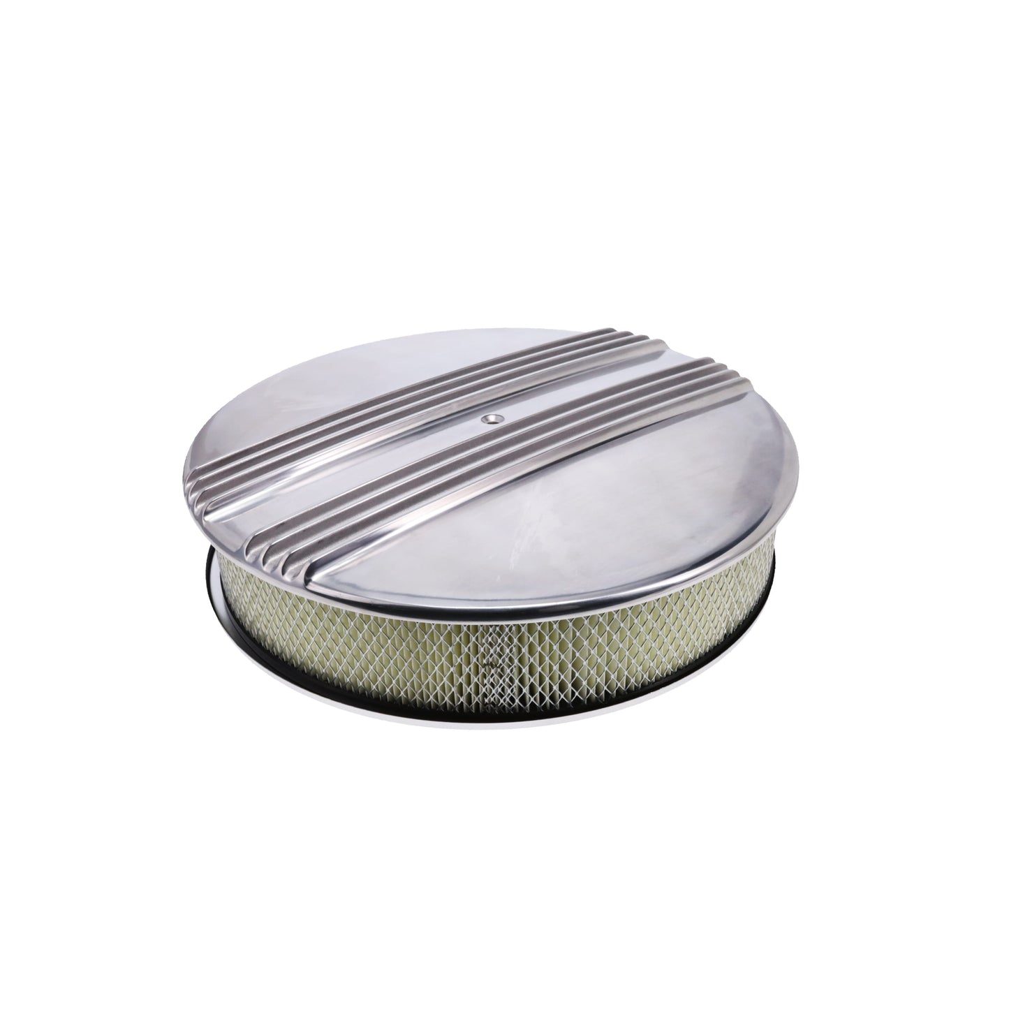 14" X 3" Center Finned Round Aluminum Air Cleaner Kit, Paper Filter, Flat Base, Polished