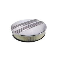 14" X 3" Center Finned Round Aluminum Air Cleaner Kit, Paper Filter, Flat Base, Polished