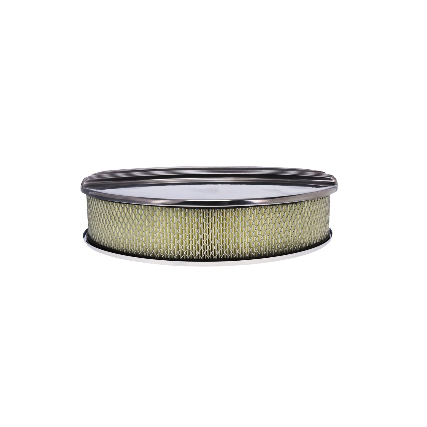 14" X 3" Center Finned Round Aluminum Air Cleaner Kit, Paper Filter, Flat Base, Polished